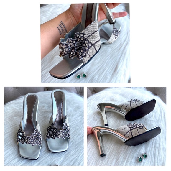 Vintage Shoes - Vintage 90s Beaded Heels